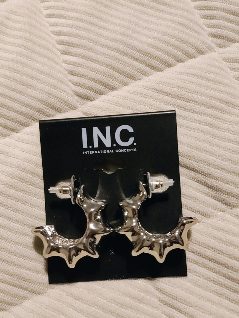 INC International Concepts Kids Shiny Silver Starburst Hoop Earrings